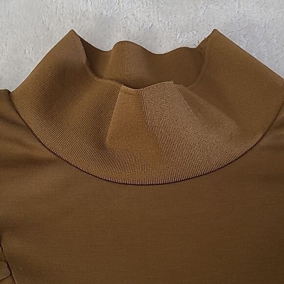 Who What Wear Women's Small Shirt Dress Brown Ruffle Long Sleeve Mock Neck Boho - Picture 8 of 16